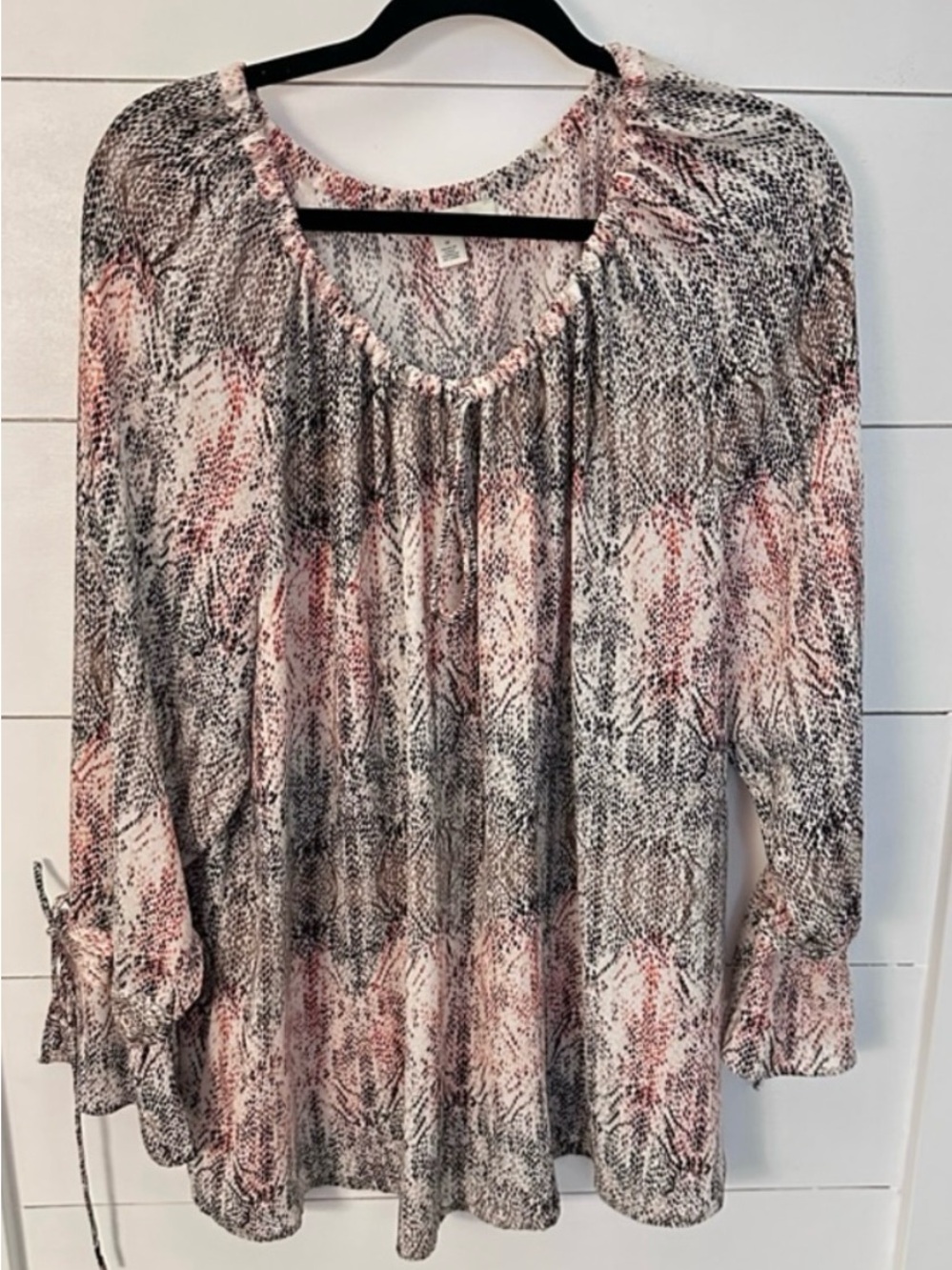 Sejour Pink and Black Printed Peasant Tunic